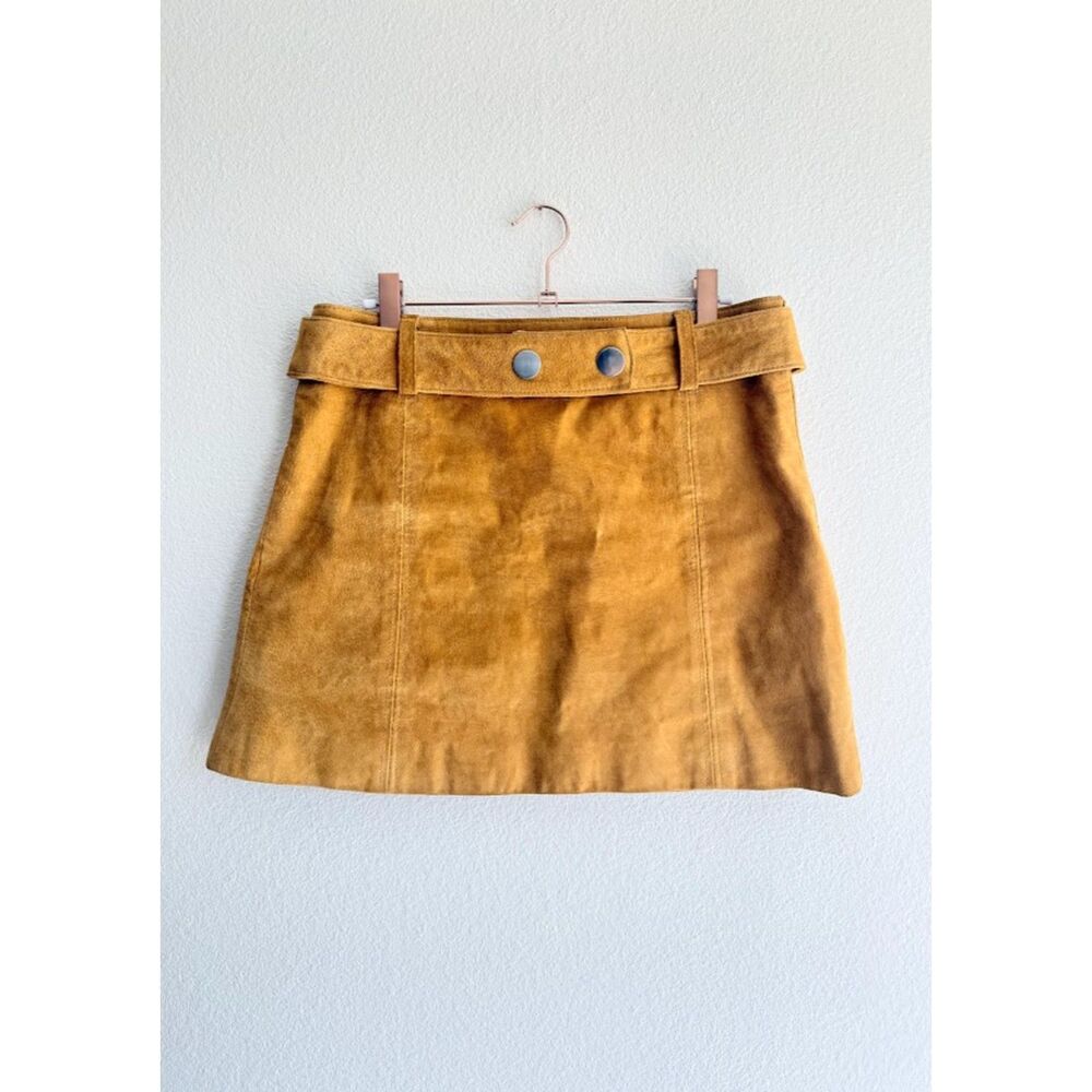 Zara Genuine Suede Leather Mini Skirt with Belt in Mustard Yellow size Medium